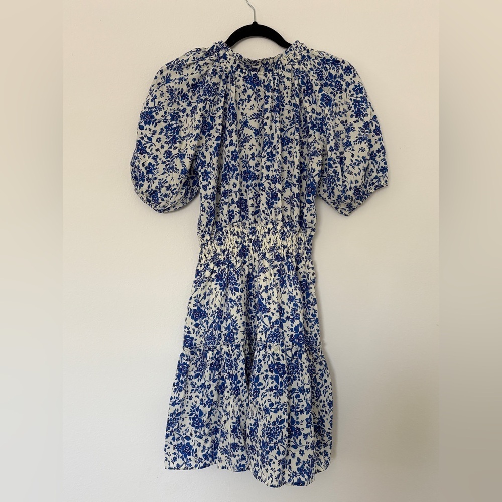 Rails Fiorella Dress Blue Marguerite Peplum Sleeves Shirred Waist Cottagecore - Picture 4 of 7